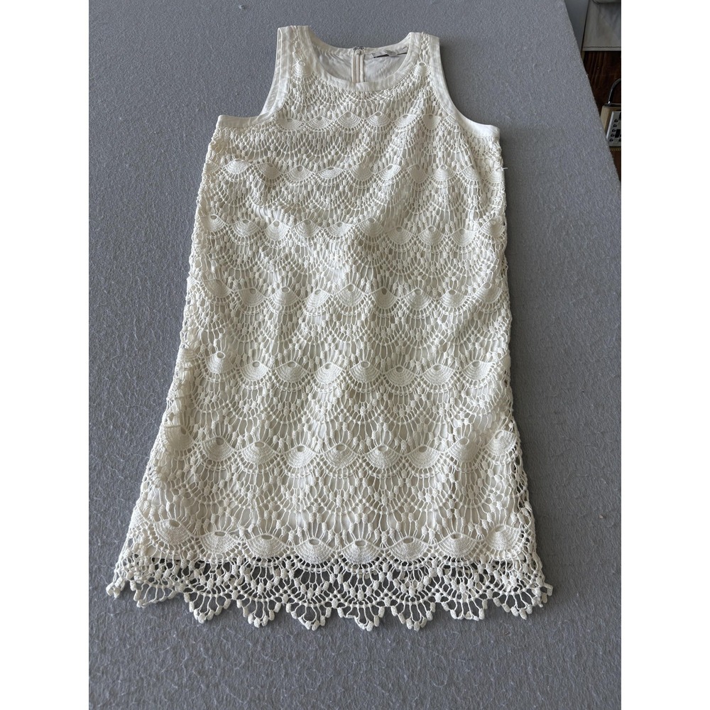 LOFT Dress Womens 6 White Crochet Lace Shift Sleeveless Lined Mini Party Wedding